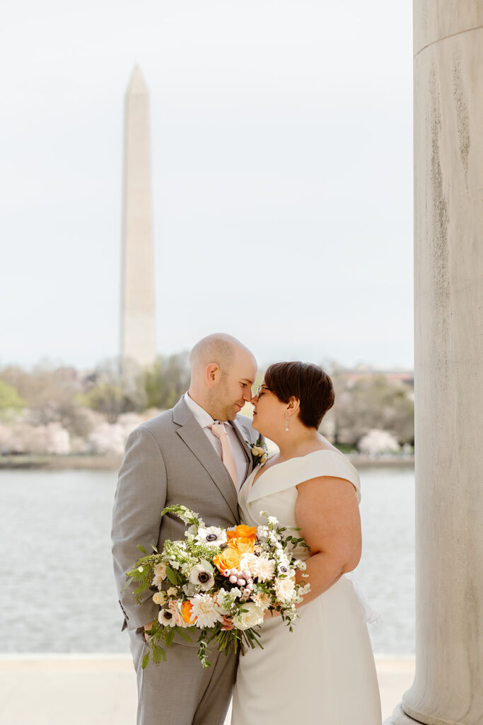 bride and groom touching noses during their washington dc elopement