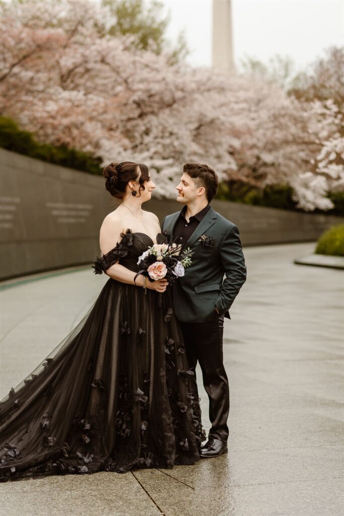 elopement couple during cherry blossom season in washington dc