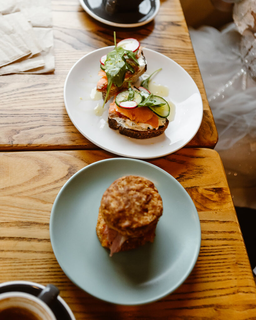 breakfast spread in cafe for elopement breakfast
