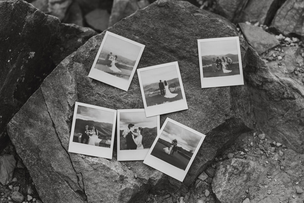 polaroids of bride and groom and their elopement moments in shenandoah