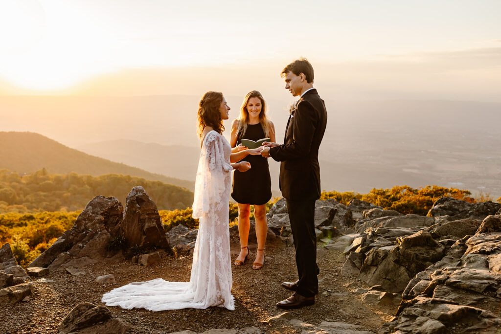 sunrise elopement ceremony at a mountain overlook in shenandoah national park