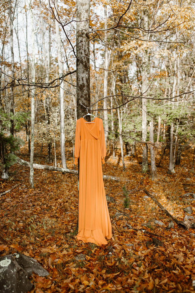 orange wedding dress for fall elopement details wedding photography