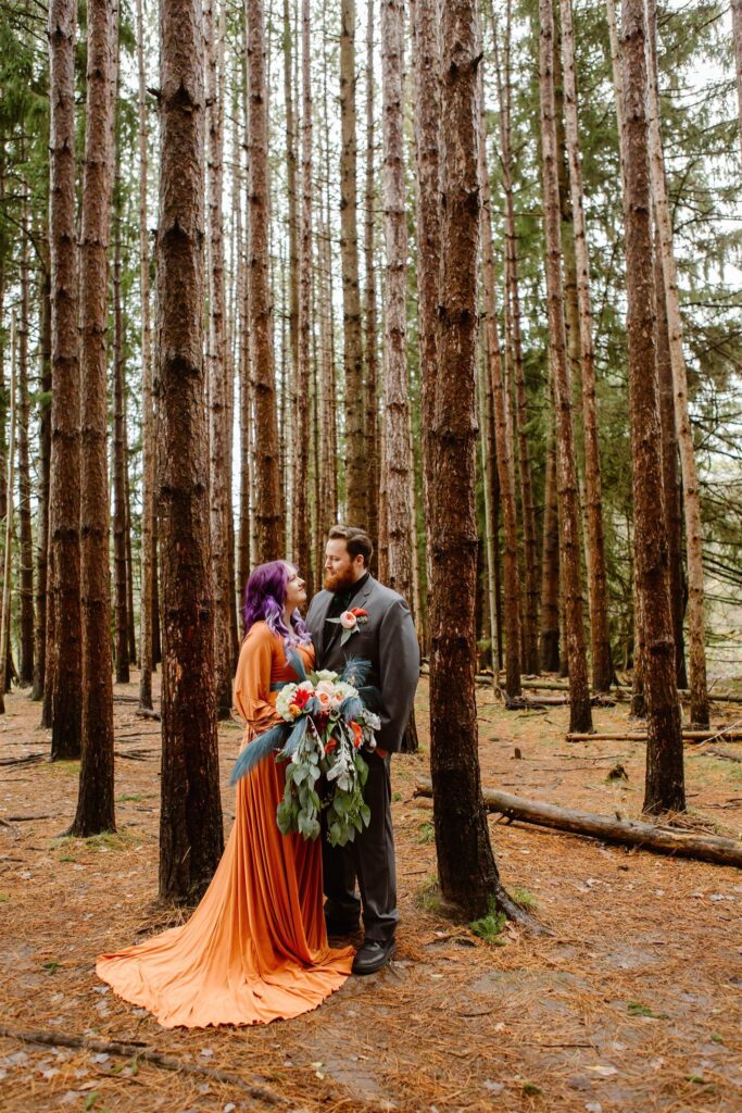 forest elopement photography of alternative wedding ideas