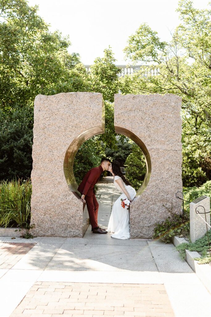 the bride and groom at the gardens for their DC elopement