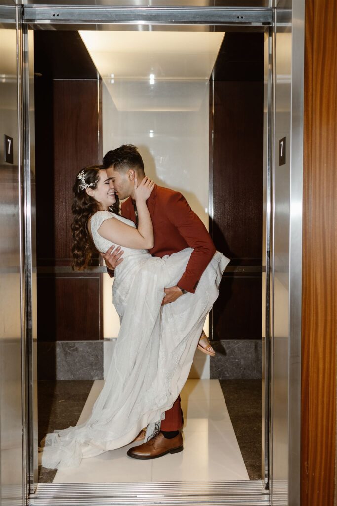 elevator wedding flash photography in Washington DC