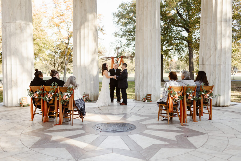 the wedding ceremony for the dc elopement in the dc war memorial 