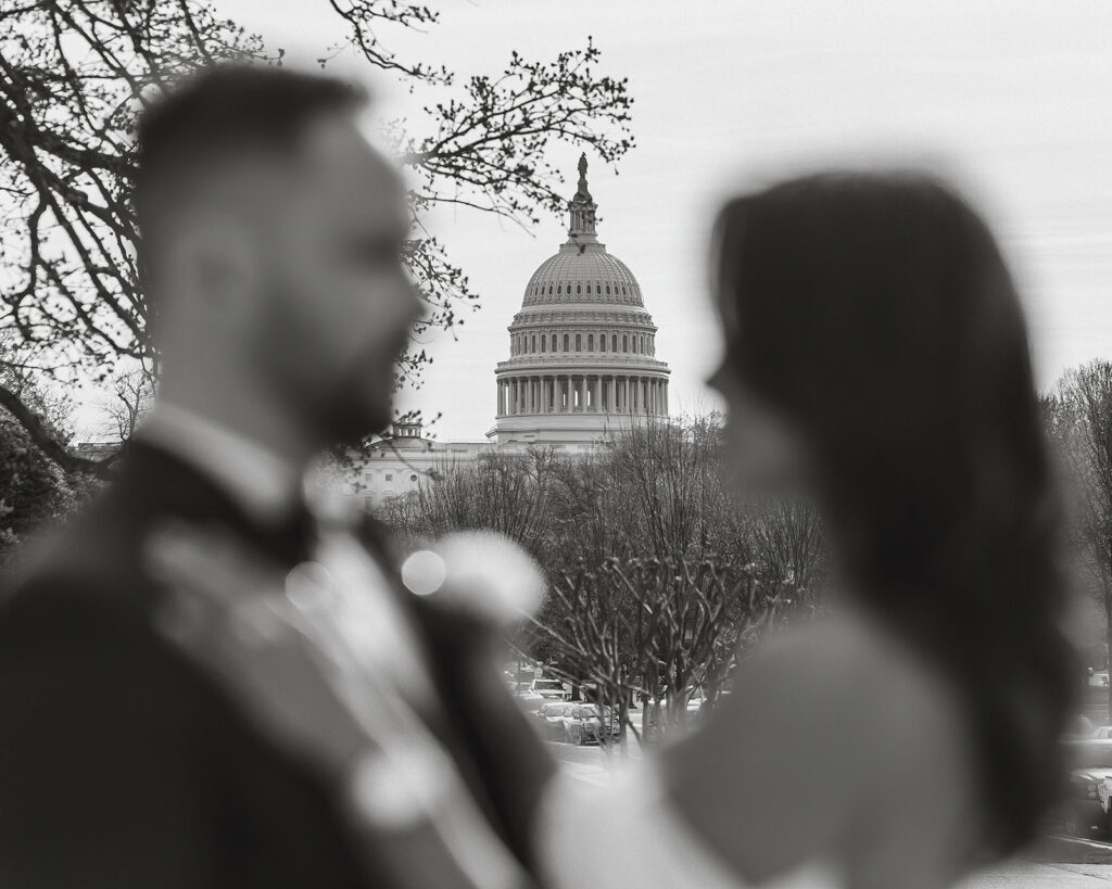 the wedding couple exploring Washington DC after their DC War Memorial wedding