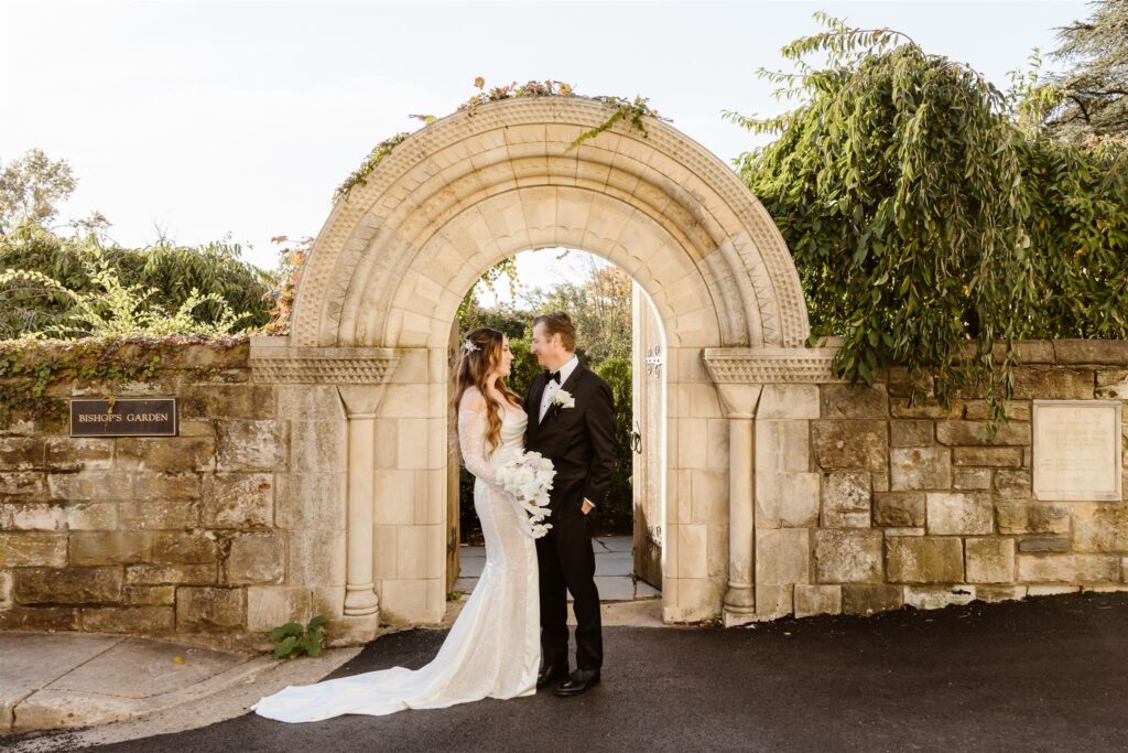 romantic elopement couple at the national cathedral