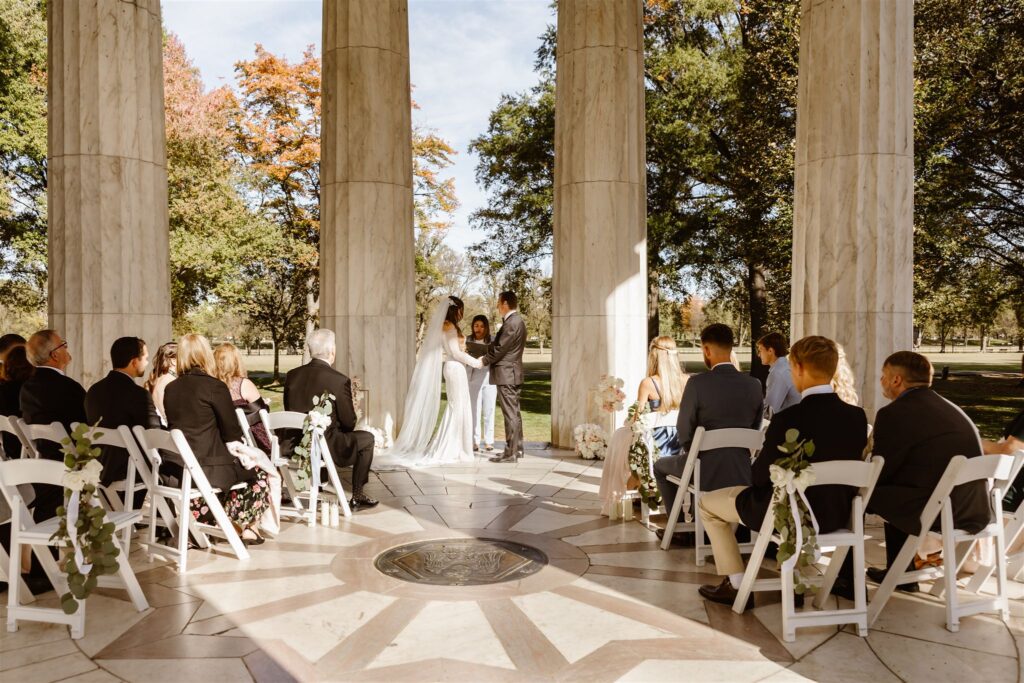 the wedding ceremony for the dc elopement in the dc war memorial 