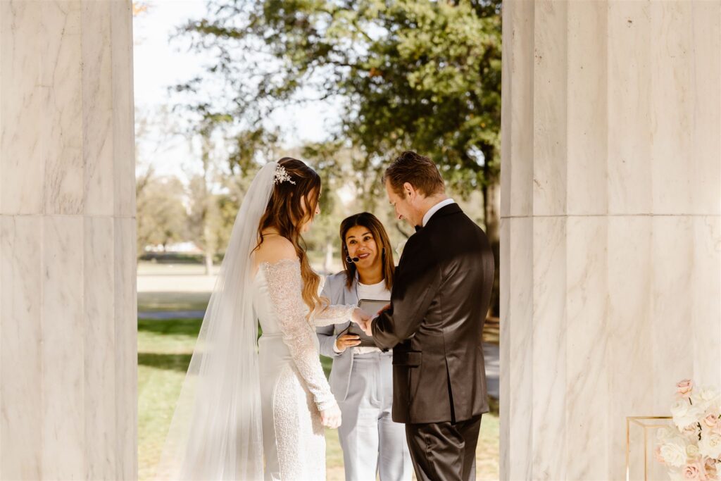 the wedding ceremony for the dc elopement in the dc war memorial 