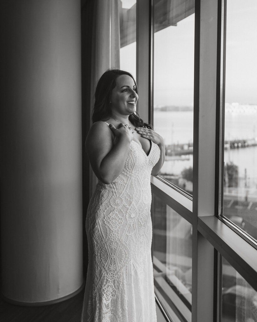 the bridal portraits for the elopement in black and white