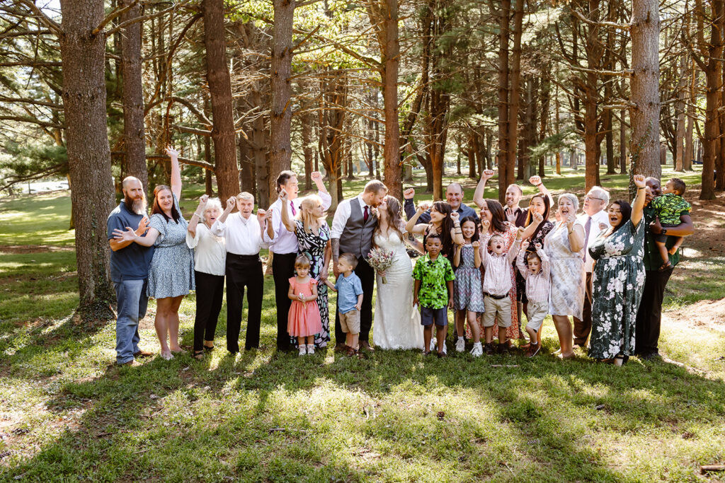 family photos at the Maryland elopement in the pine trees