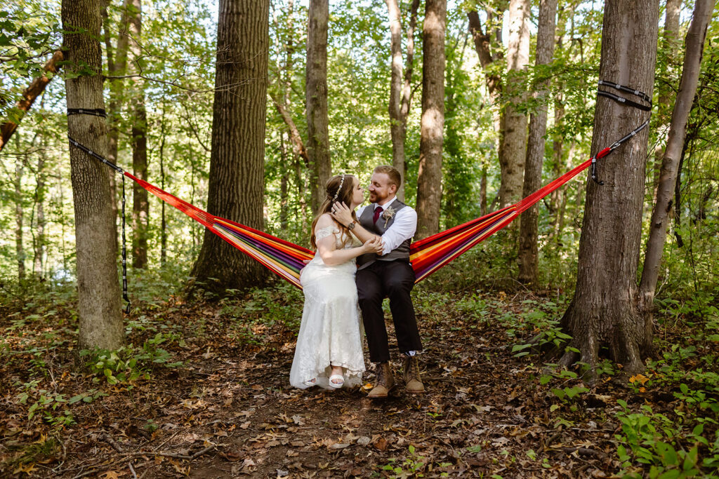 the bride and groom on the hammock 