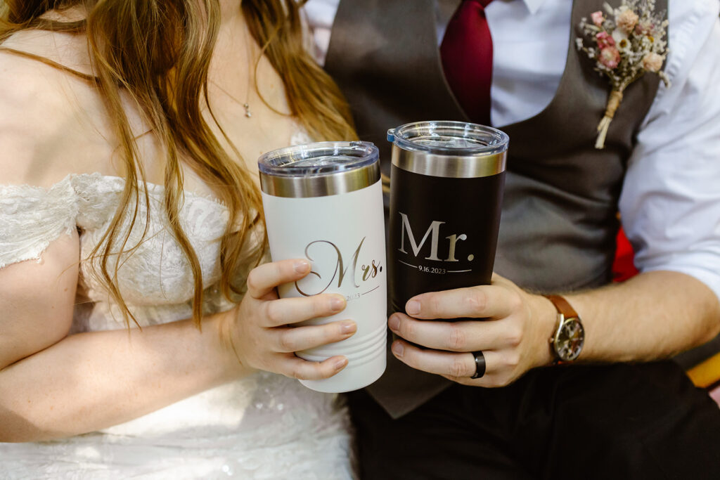 the tumblers of the bride and groom