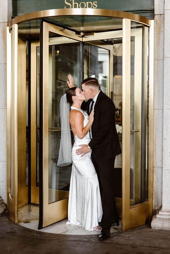 the wedding couple kissing during their Washington DC elopement