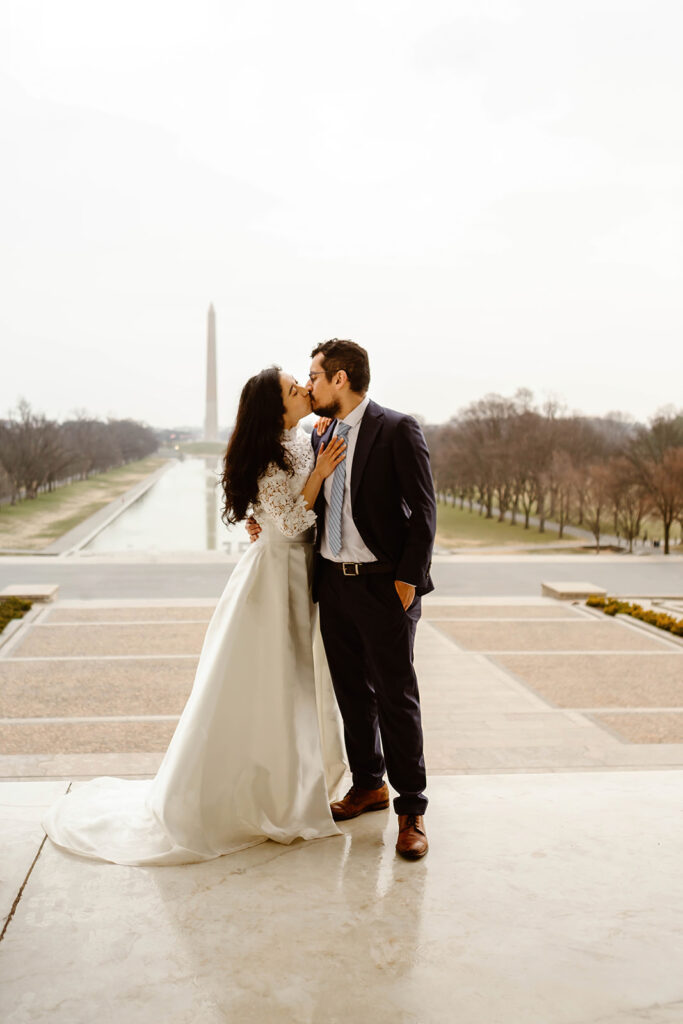 the Washington DC wedding couple taking their elopement wedding photos