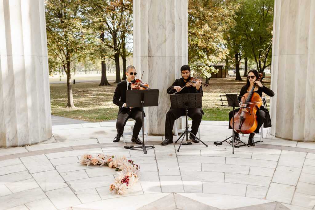 string trio playing for the DC elopement at the DC War Memorial
