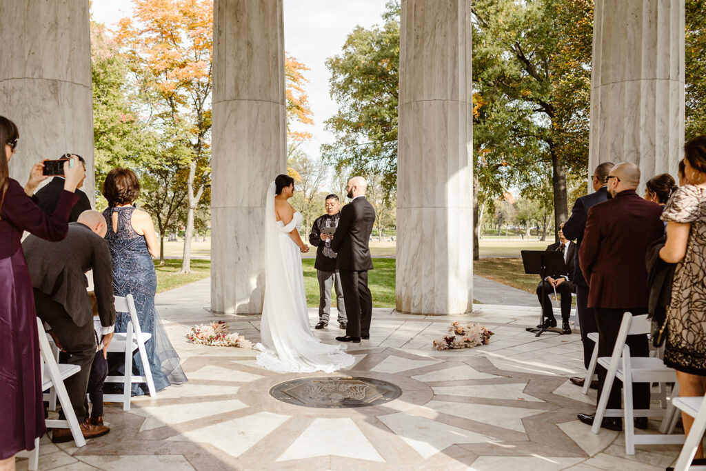 the DC War Memorial wedding ceremony in the fall 