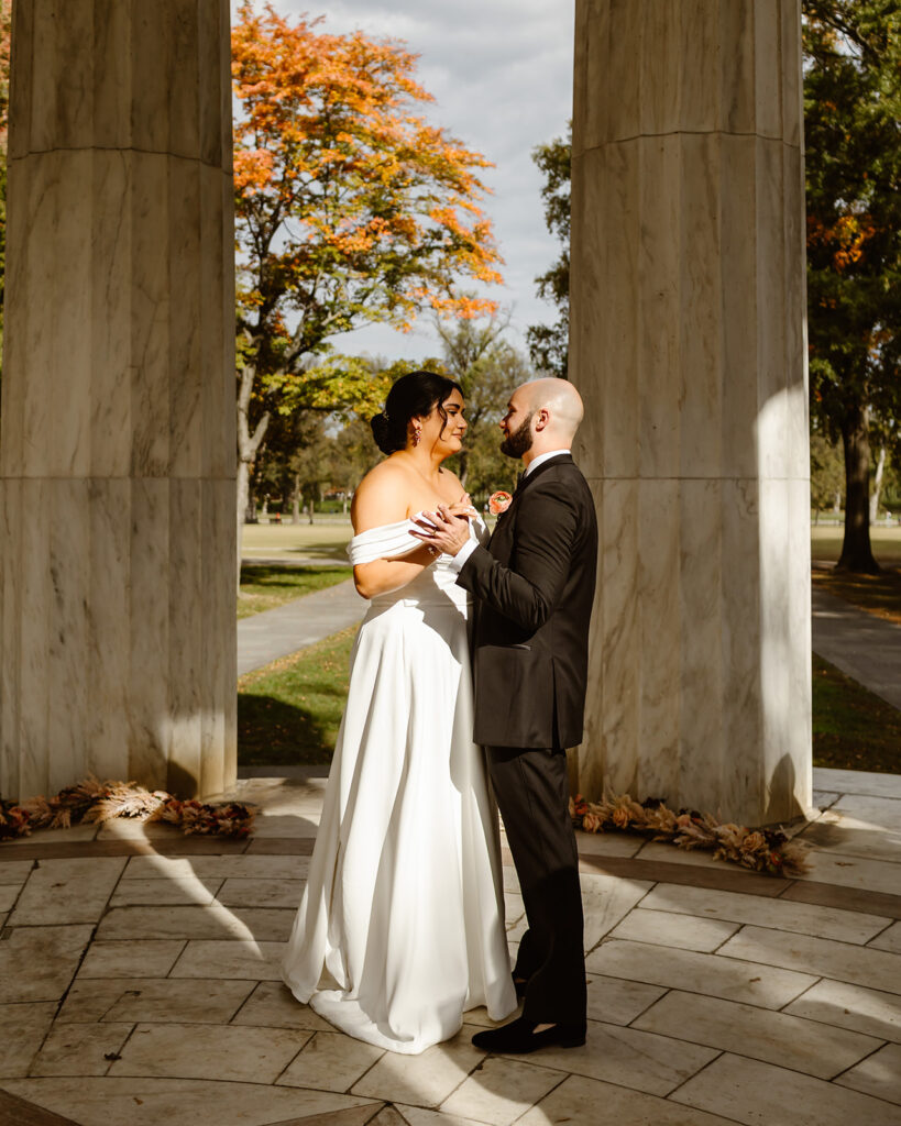 the bride and groom's first dance at the DC Memorial