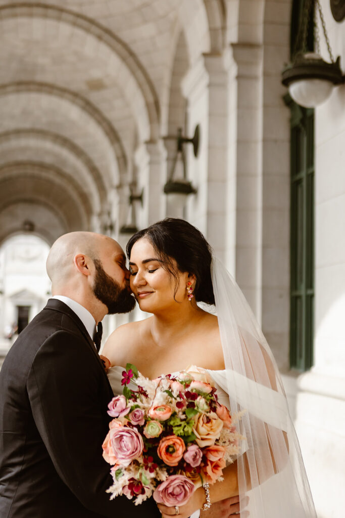 Union Station elopement photography of the bride and groom