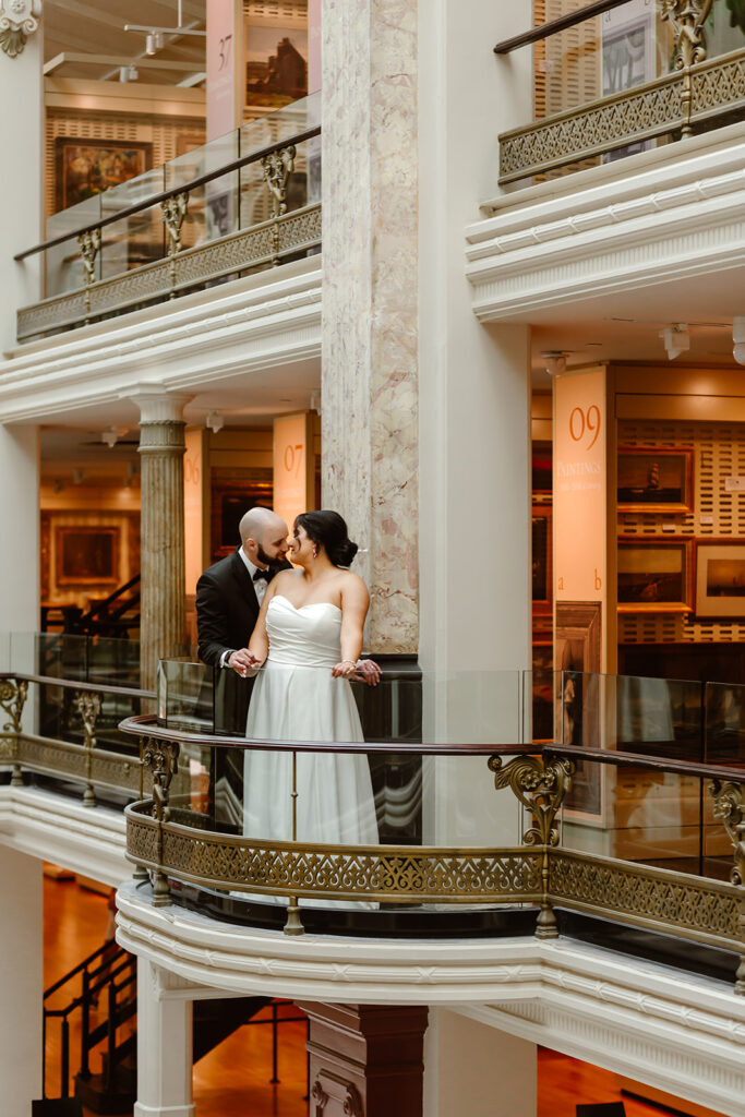the wedding couple at the art museum during their DC elopement