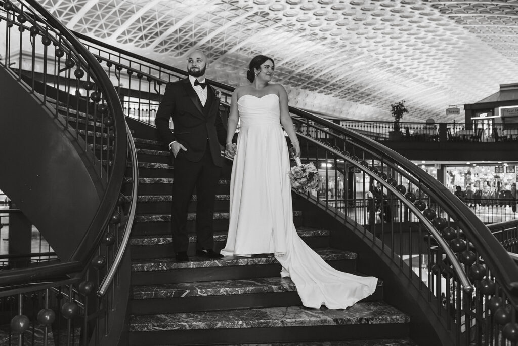 the wedding couple black and white elopement photography in Washington DC