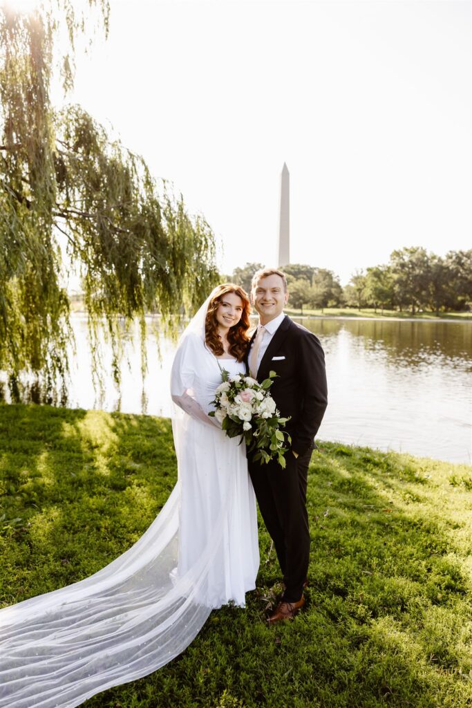bride and groom exploring city locations during their dc courthouse elopement day