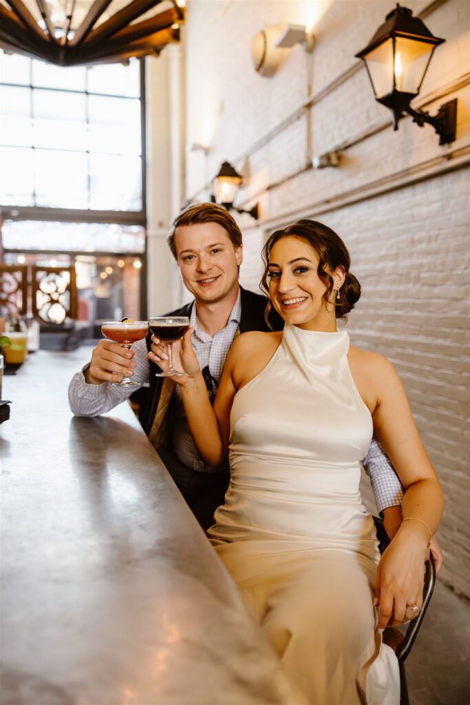 bride and groom enjoying cocktails at a local dc bar