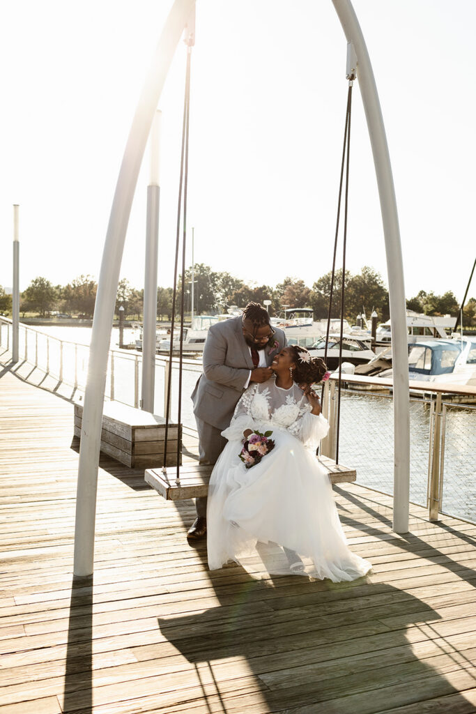 wedding couple exploring the city during their washington dc courthouse elopement day