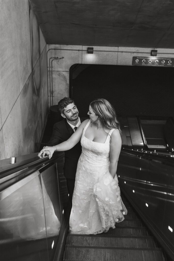 elopement couple at the metro station