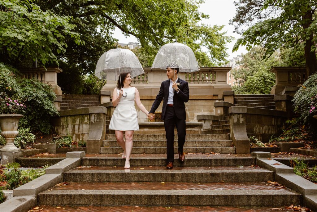 elopement couple hand in hand on the spanish steps in dc
