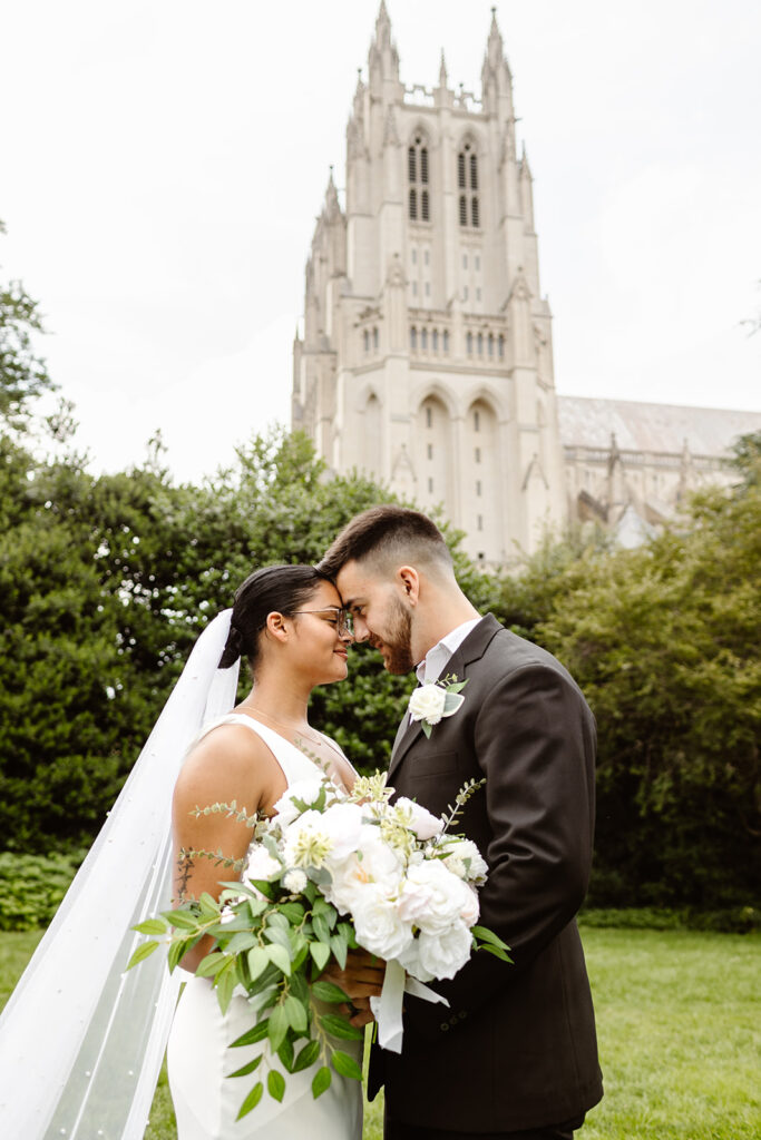 the elopement couple outside of the National Cathedral in Washington DC