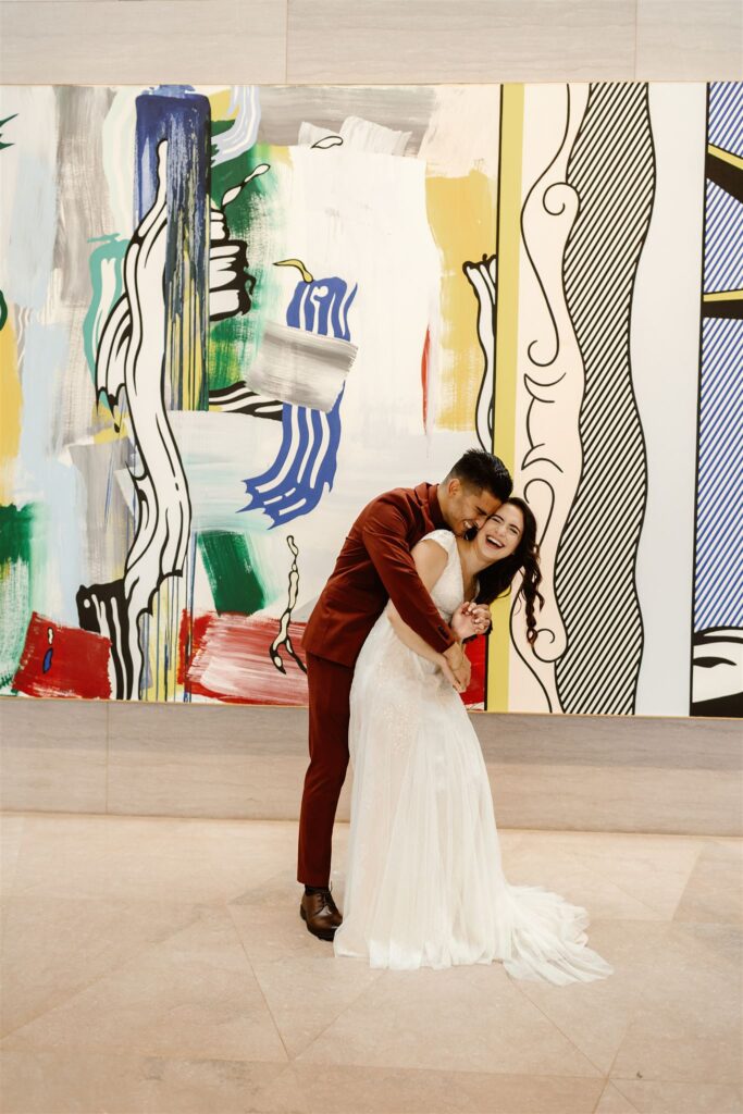 the DC wedding couple at the art museum for create wedding photos