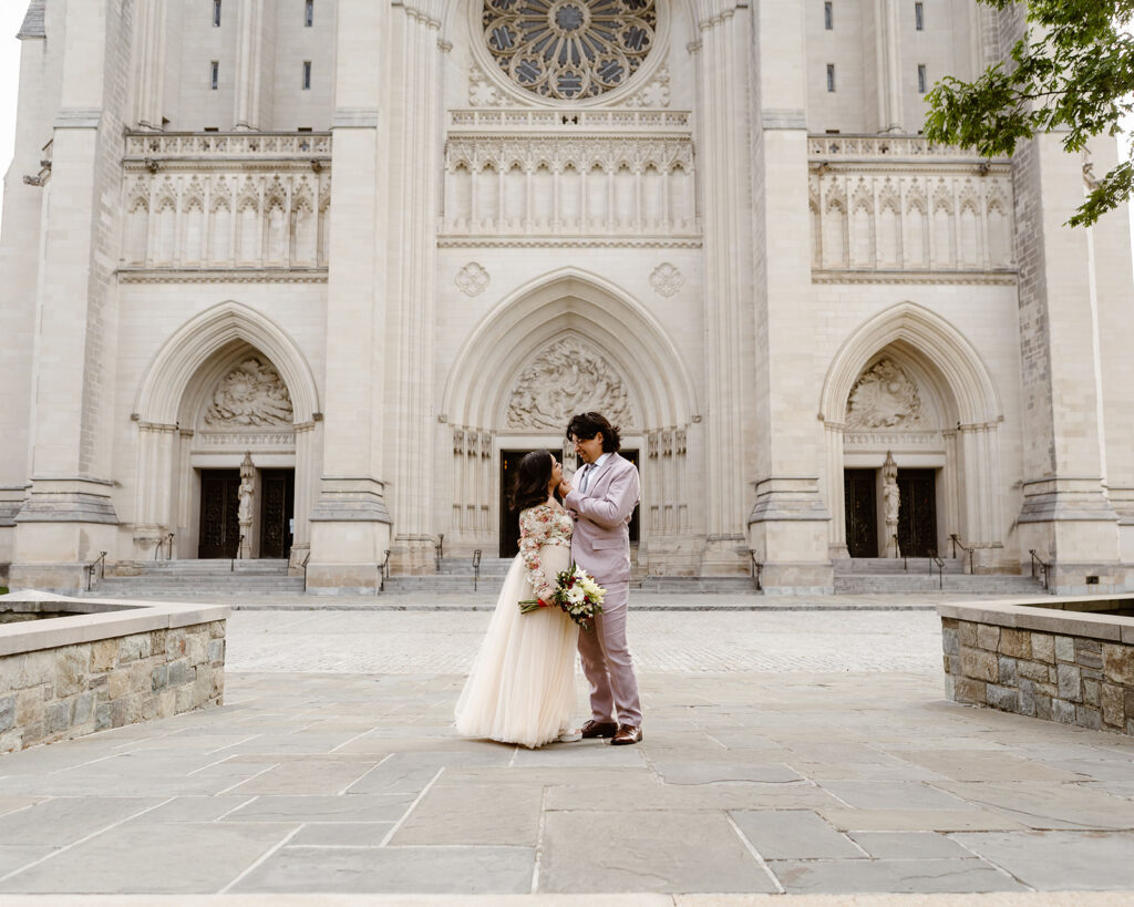 the wedding couple in the courtyard during their Washington DC elopement