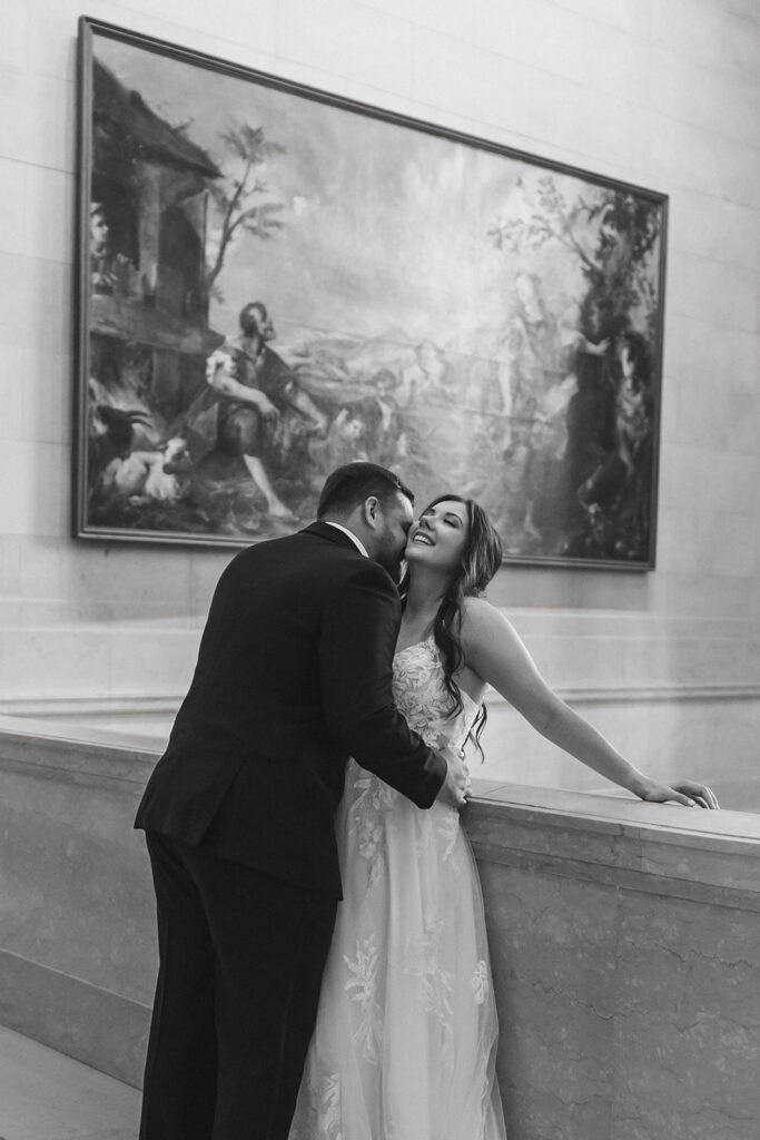 the wedding couple at the National Gallery of art for romantic elopement photography