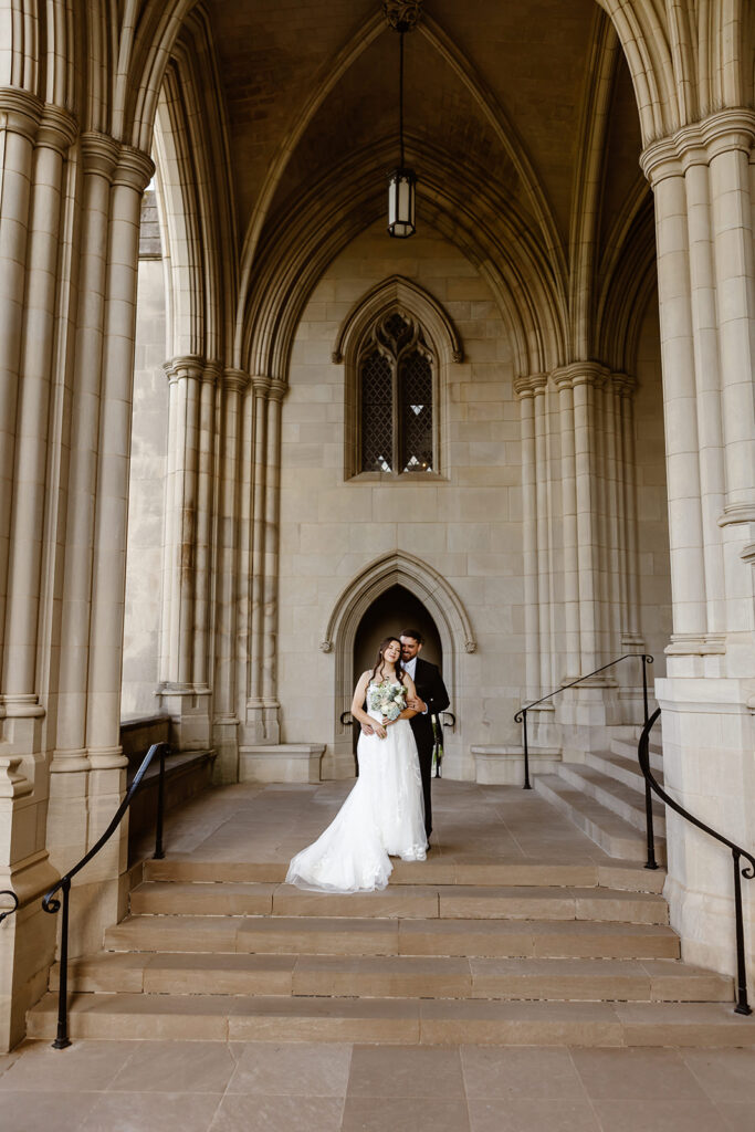 the elopement couple at the National Cathedral