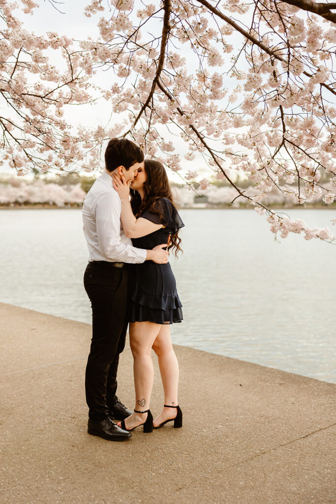 the engaged couple kissing during their DC engagement session