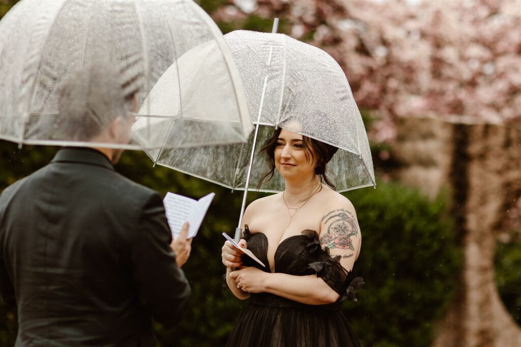 smithsonian castle gardens elopement ceremony during cherry blossom season