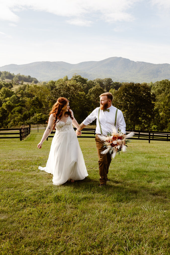 the wedding couple walking together during their Shenandoah National Park elopement