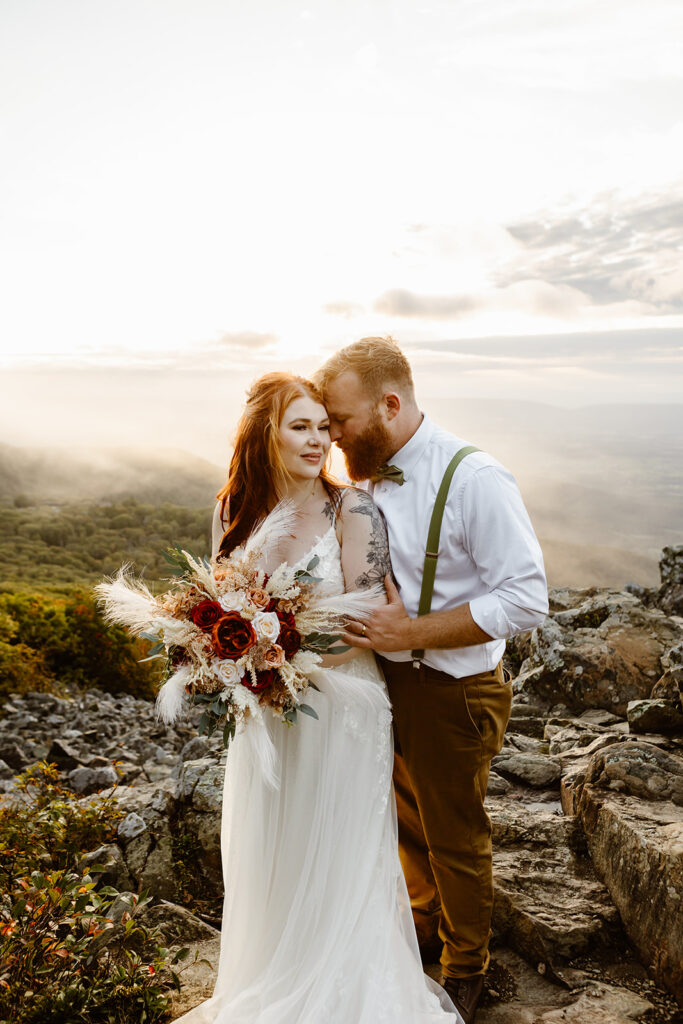 the wedding couple at Shenandoah National Park for their fall elopement in September