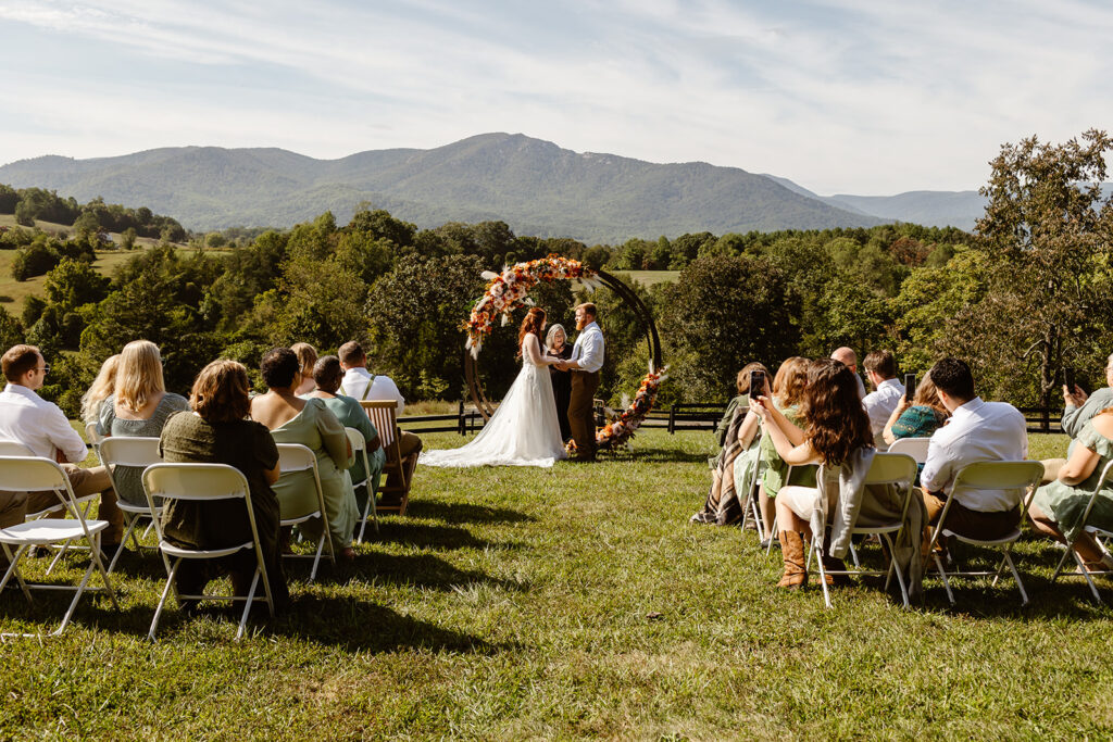 the wedding ceremony at a VRBO by Shenandoah National Park 