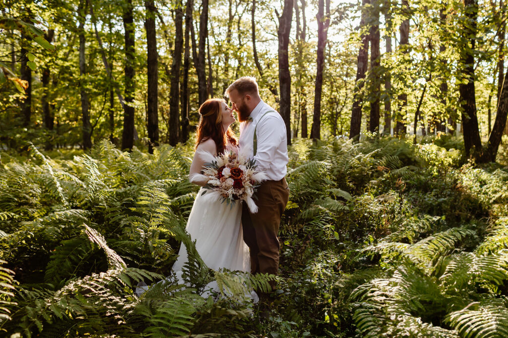 the wedding couple at the ferns in Shenandoah National Park