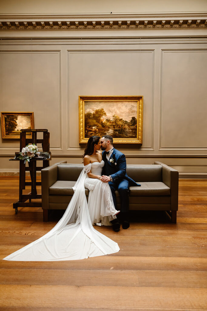 the wedding couple at the art museum 