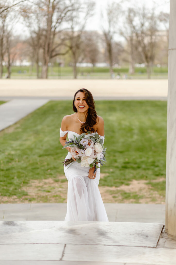 the bride walking up to her DC elopement ceremony