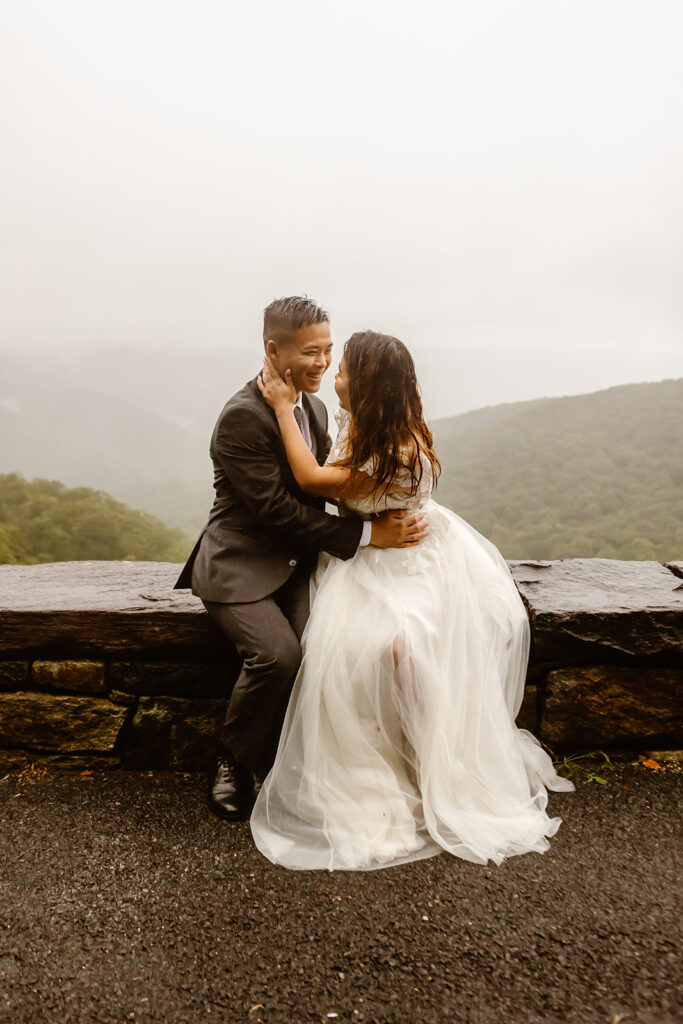 Shenandoah National Park couple wedding photos in the rain