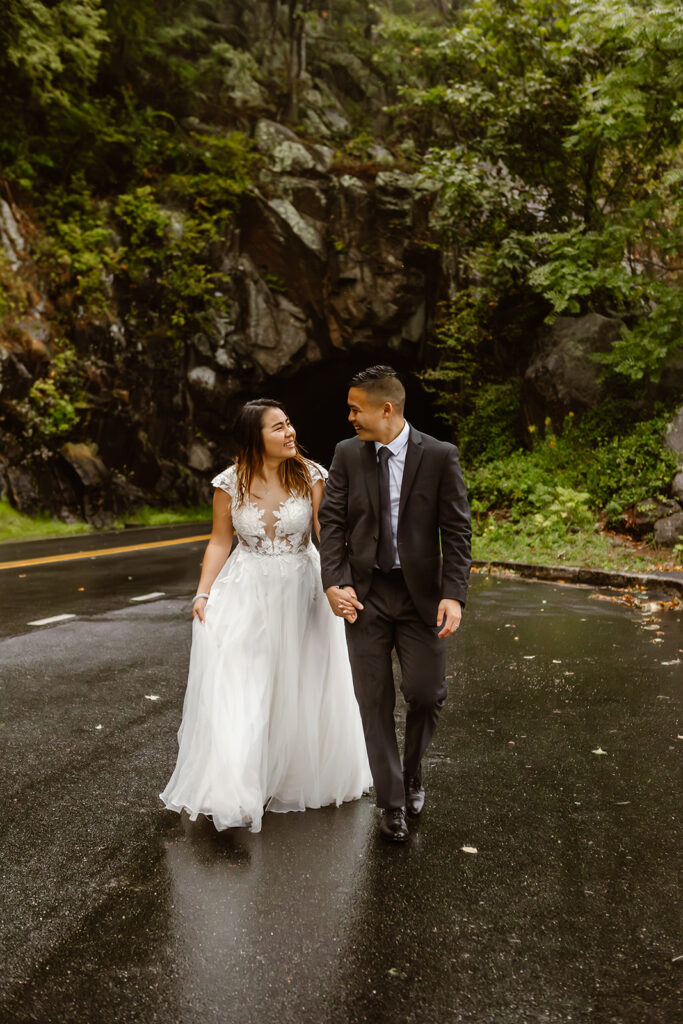 the wedding couple walking together during their Virginia elopement