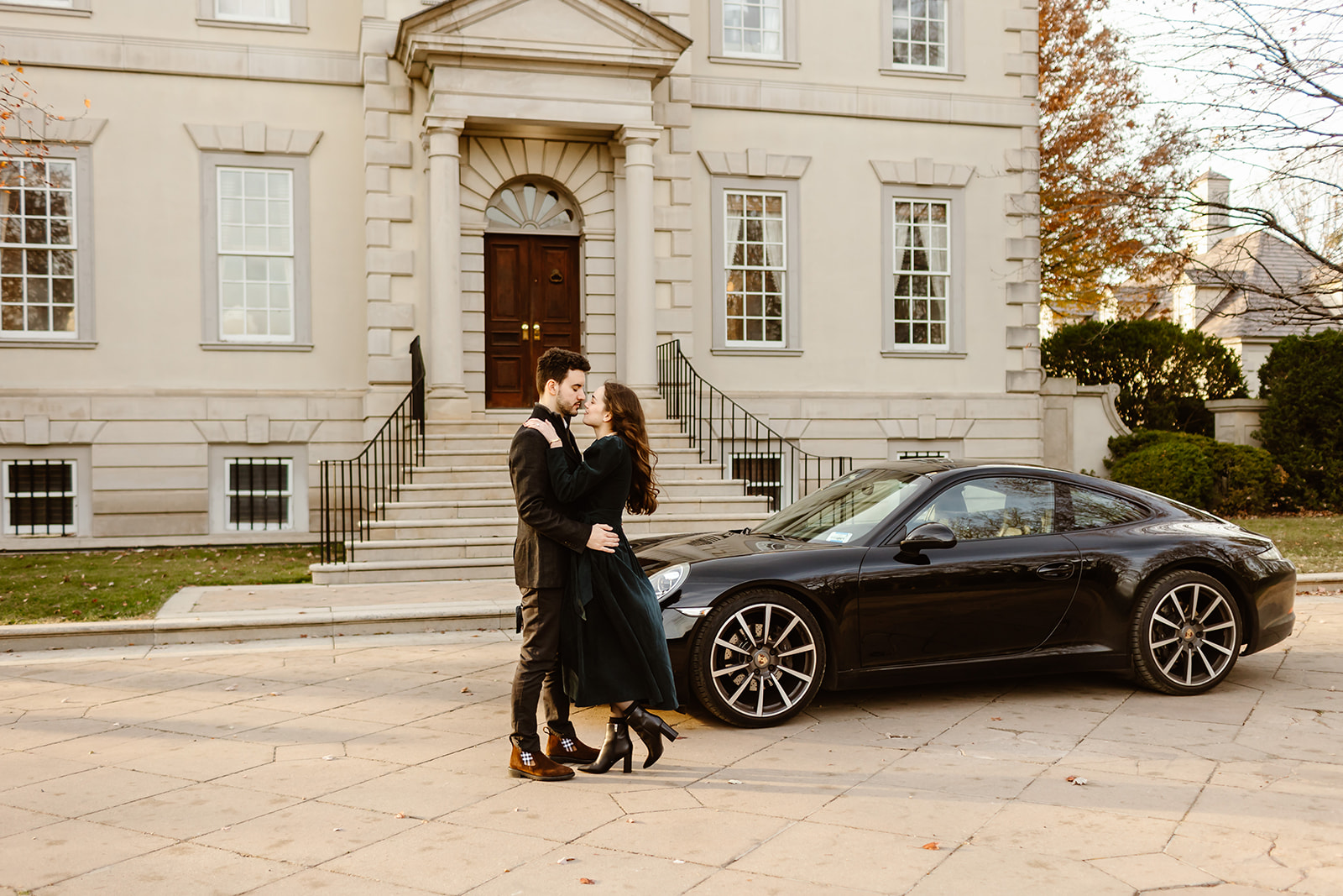 the engaged couple taking engagement photos in Virginia