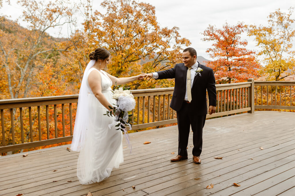 the wedding couple during fall wedding photos