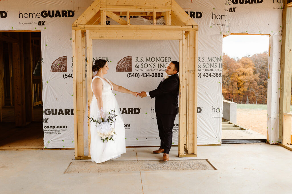 the wedding couple at their parents' property during their Shenandoah National Park elopement