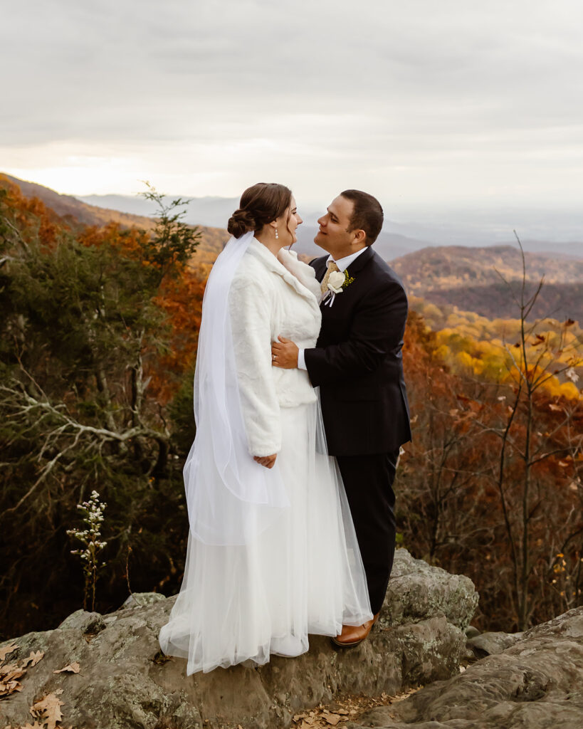 the wedding couples fall elopement at Shenandoah National Park